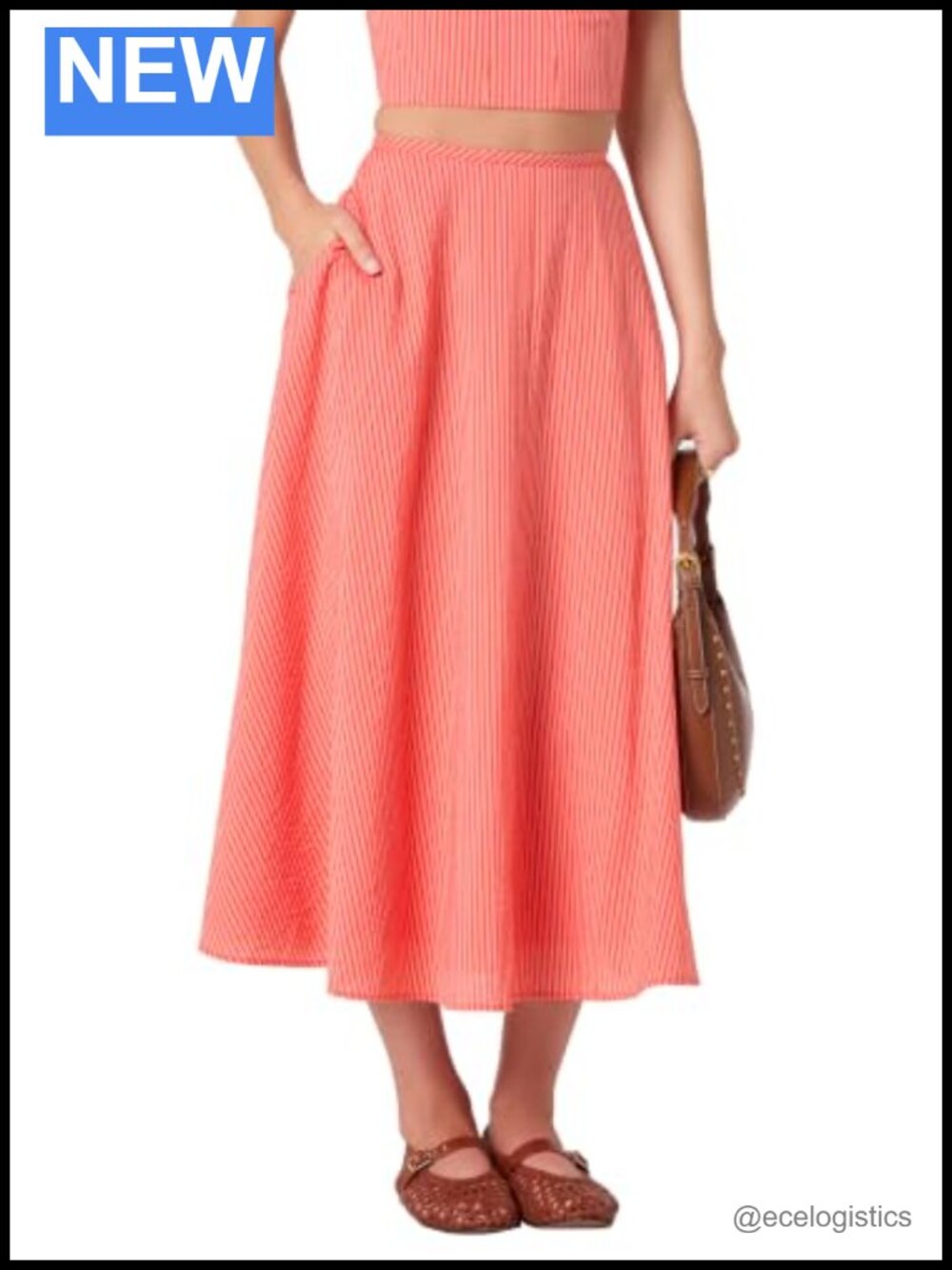 ASTR the Label Women's Myria Midi A-Line Skirt High Rise Cotton Linen